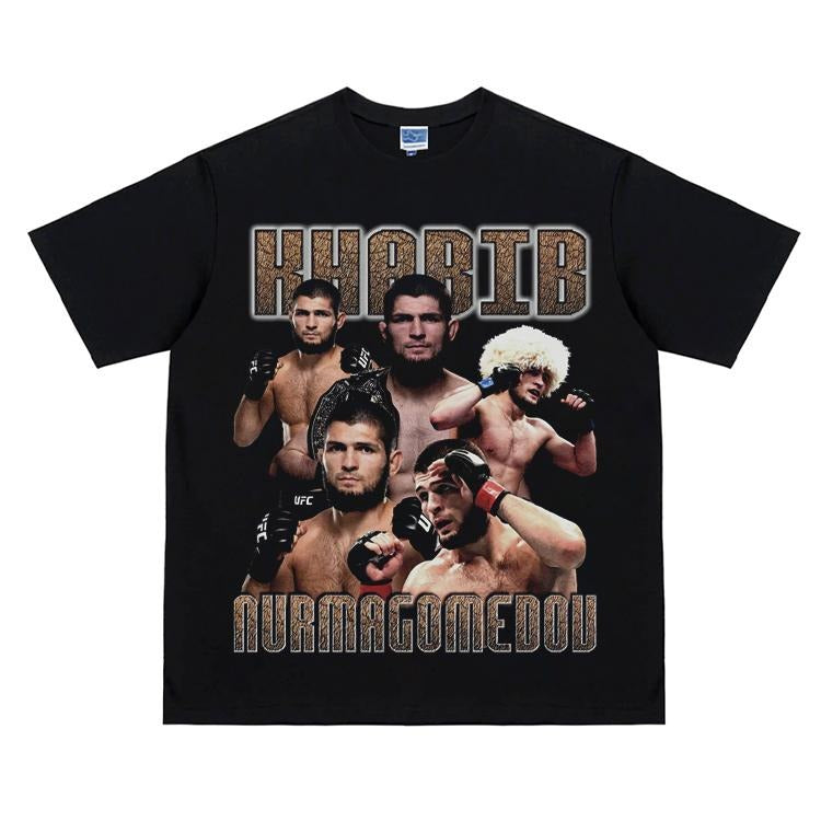 UFC "Khamzat Chimaev" Heavyweight Vintage 100% Cotton Menswear Top Crew Necks UFC Fans Casual Streetwear Black Gamis Tropical T-Shirts