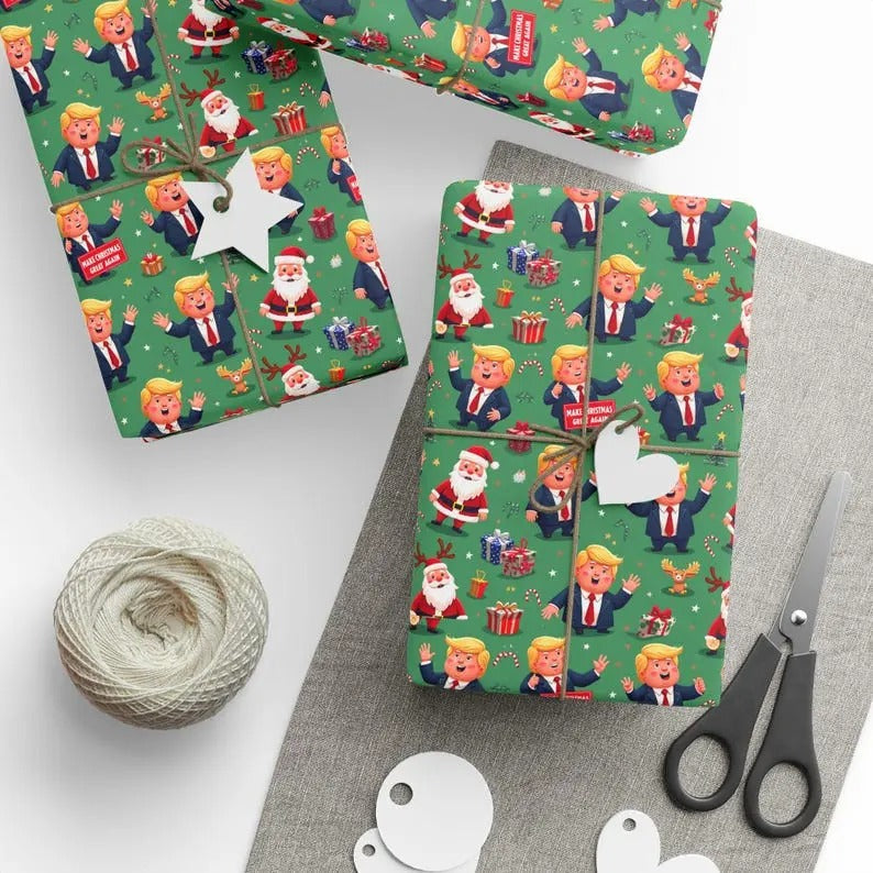 USA Election Humorous Wrapping Papers Donald Trump Cartoon Wrapping Paper Rolls Funny Political Wrap Patriotic T-Shirts