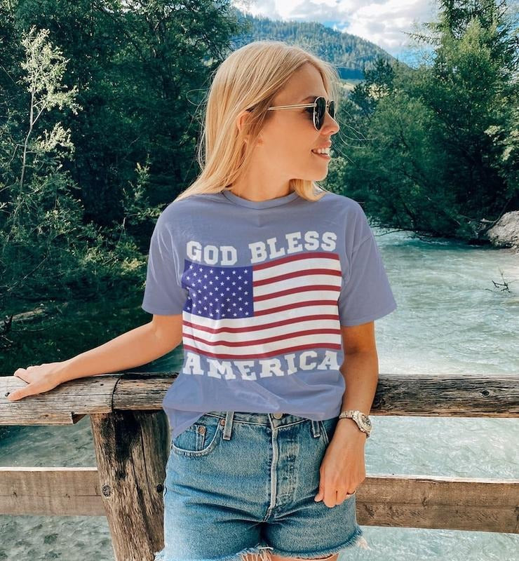 USA Flag Shirt 4th July Shirt Big USA God Bless America Shirt Christian Shirt Shirt T-Shirts