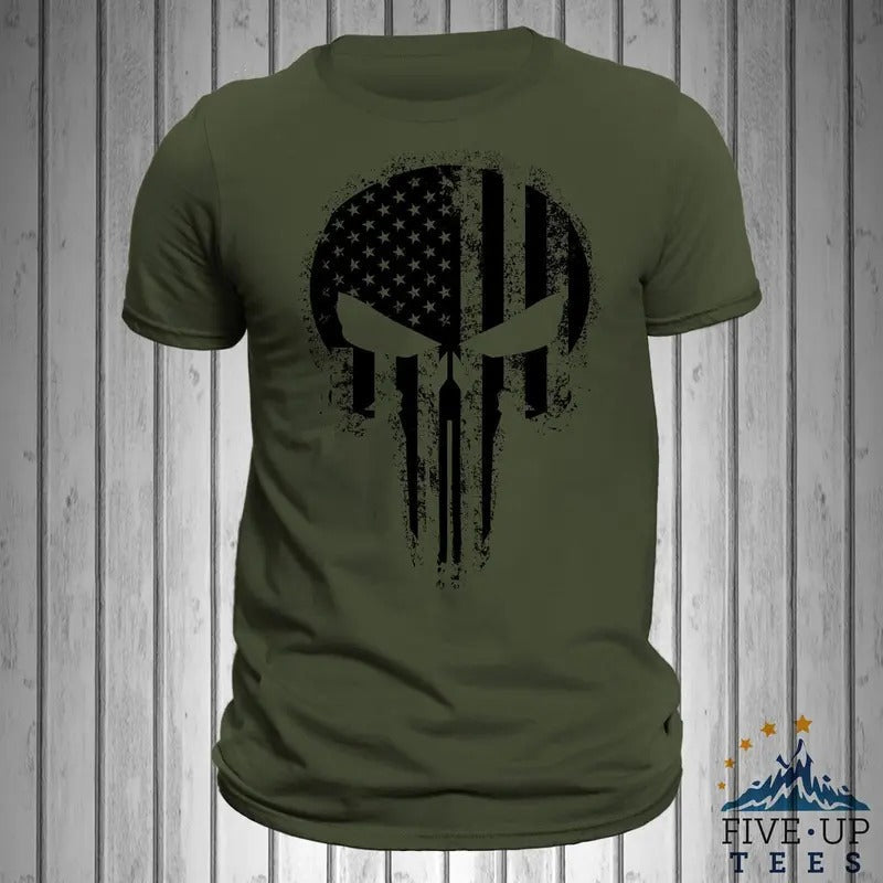 USA Flag Skull Blacked Out T-Shirts