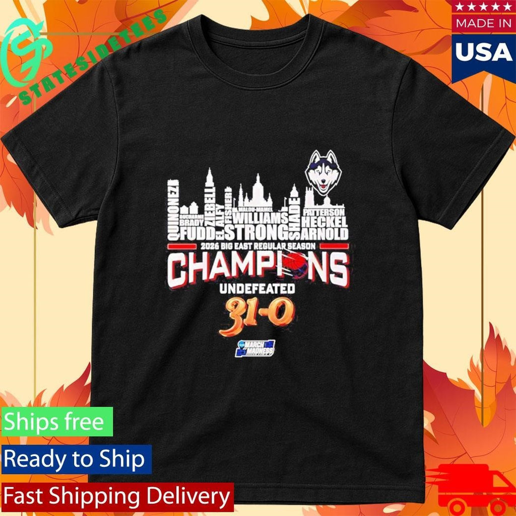 Uconn Huskies 2026 Big East Champions Undefeated 31 0 Name City Skyline Shirt Unisex , , , Long Sleeve Tee