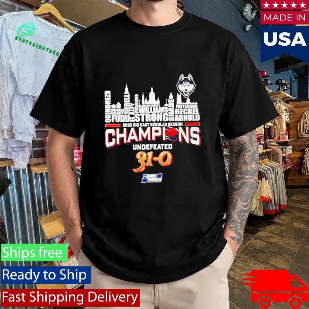 Uconn Huskies 2026 Big East Champions Undefeated 31 0 Name City Skyline Shirt Unisex , , , Long Sleeve Tee