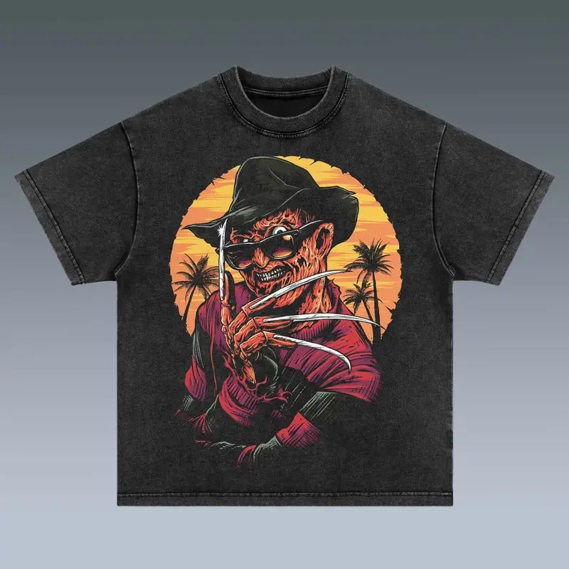 VINTAGE FREDDY KRUEGER Trending Movie Vintage 90s Movie Fans Him Her Urbanwear Shirt Casual Fabric T-Shirts