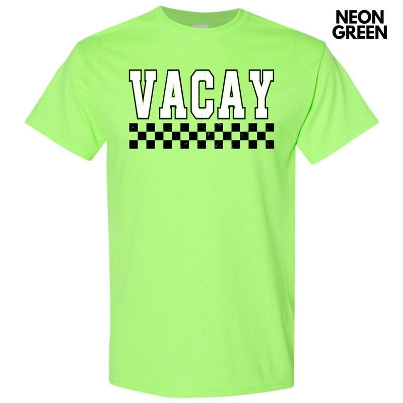 Vacay Varsity Checkered Gildan Short Sleeve 'NLB' T-Shirts