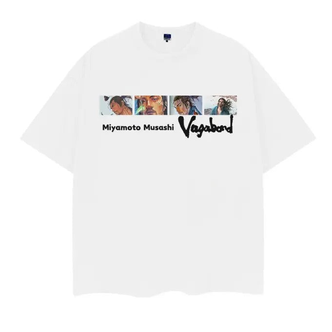 Vagabond "Miyamoto Musashi" Heavyweight Vintage 100% Cotton Anime Menswear Top Crew Necks Casual Streetwear White Baggy Tropical T-Shirts
