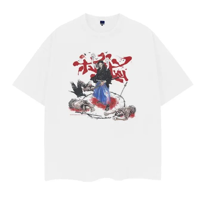 Vagabond "Slash" Heavyweight Vintage 100% Cotton Anime Menswear Top Streetwear Casual White Baggy Tropical T-Shirts