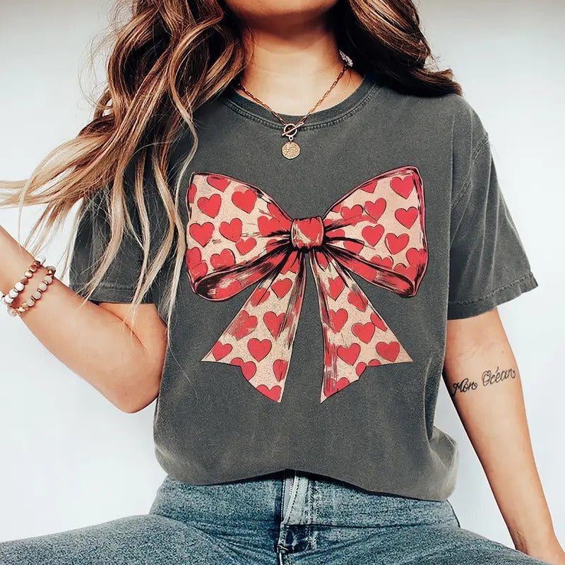 Heart Coquette Bow Shirt Cute Coquette Bow Valentine Shirt Retro Her T-Shirts