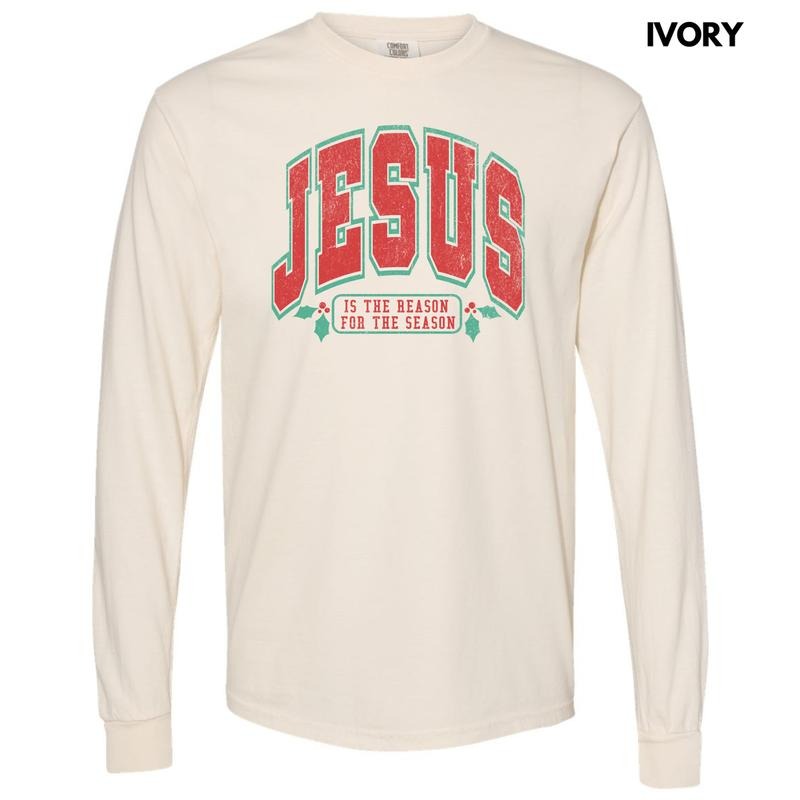 Varsity Jesus Red & Green Long Sleeve Comfort Colors 'NLB' T-Shirts