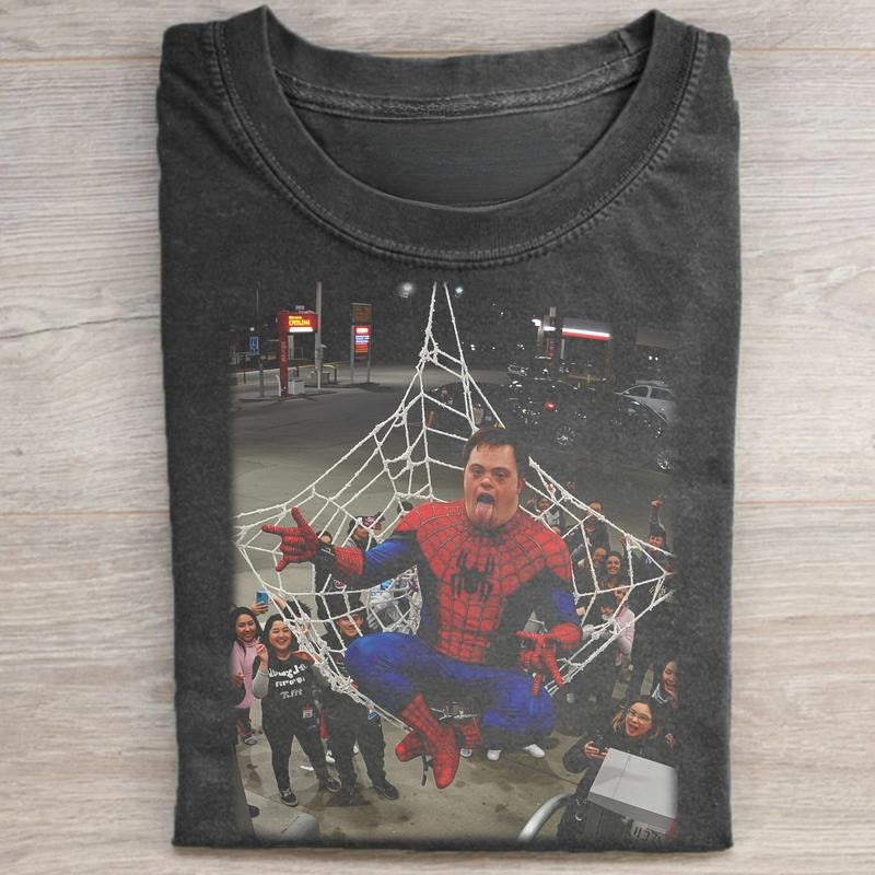 Vintage Funny Spidown Man Funny Down Symbiote Spiderdown Man Shirt Meme Cringe Funny Dumb Shirt T-Shirts