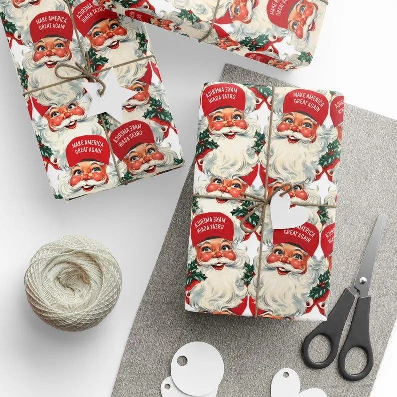 Vintage Santa MAGA Trump Wrap Trump Wrapping Paper Maga Wrap Trump 2024 Santa Trump T-Shirts