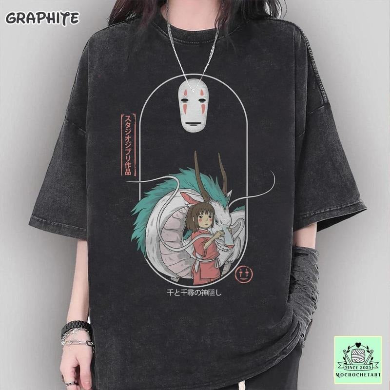 Vintage Spirited Away Shirt Studio Ghibli Shirt No Face Haku Chihiro Shirt Studio Ghibli Shirt T-Shirts