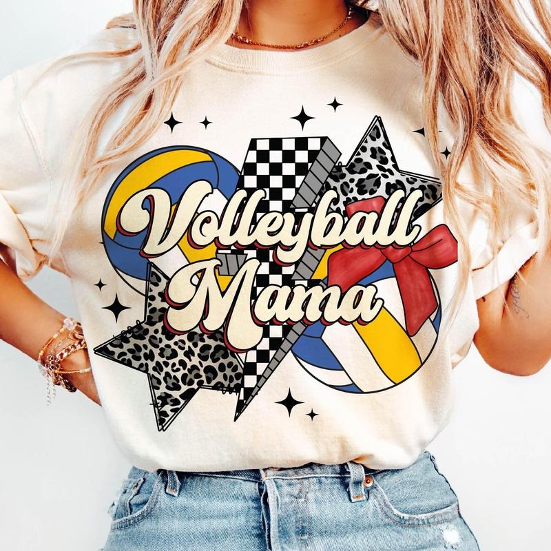 Volleyball Mama Bow Volleyball Mom Retro Volleyball Shirt Game Day Volleyball Coquette Sports T-Shirts