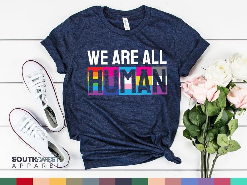 We Are All Human Gay Lesbian Bisexual Transgender Pansexual LGBTQ Flag Shirt Pride Month Rainbow Flag Anti Racism T-Shirts