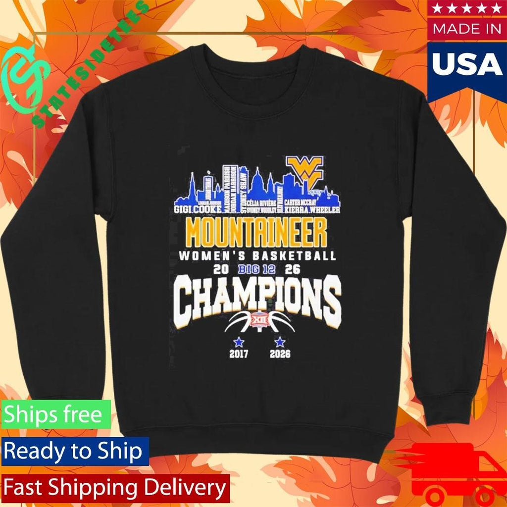 West Virginia Mountaineers Women’s Basketball Champions 2026 Player Names City Skyline Shirt