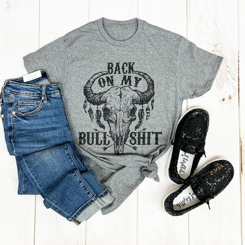 Western Fit Polyester Cotton Top Bull Skull T-Shirts