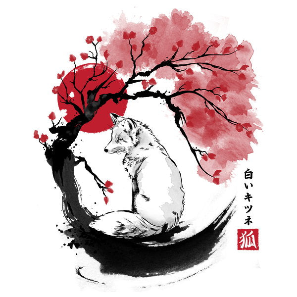 White Kitsune Sumi E