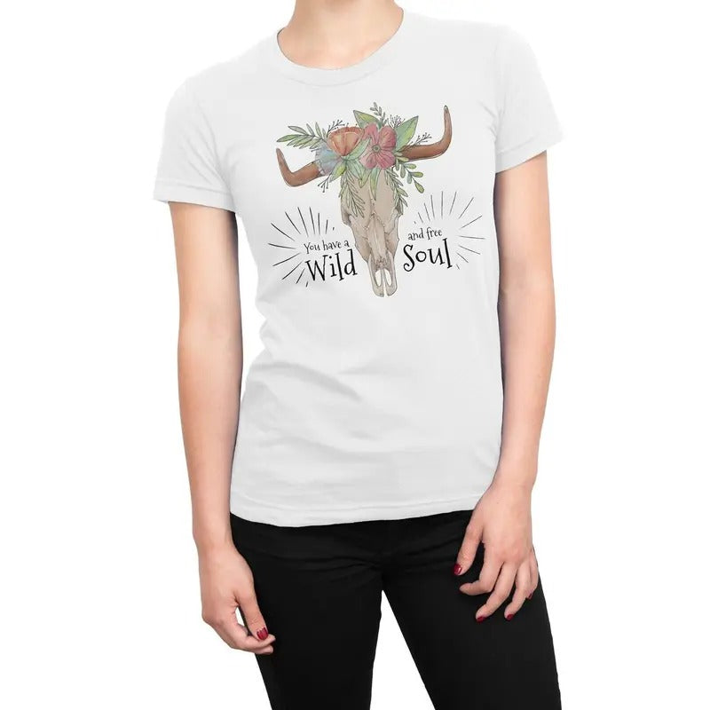 Wild Free Soul Cow Skull Casual T-Shirts