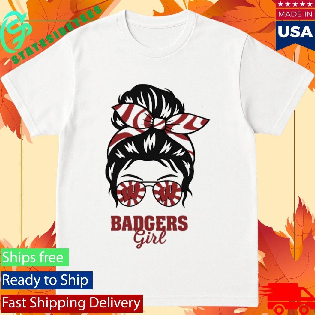 Wisconsin Badgers Girl Messy Bun Glasses Shirt Unisex , , , Long Sleeve Tee