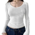 Knitting Shirt Long Sleeve Scoop Neck Casual Shirt Party Street Solid Color Tops S M L Womenswear Everyday T-Shirts