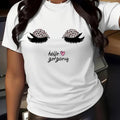 Cartoon Eyelash & Letter Print Round Neck Casual Crew Neck Daily Vacation Outdoor Clothes Summer T-Shirts