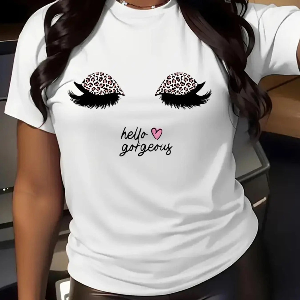 Cartoon Eyelash & Letter Print Round Neck Casual Crew Neck Daily Vacation Outdoor Clothes Summer T-Shirts