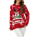 Reindeer Pattern Long Sleeve Round Neck Ribbed Knitted Tops T-Shirts
