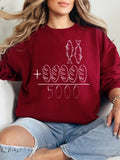 Fish & Bread & Number Print Crew Neck Casual Long Sleeve Fall & Winter Clothes Daily T-Shirts