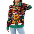 Funny Cartoon Print Loose Knitwear Long Sleeve Round Neck T-Shirts