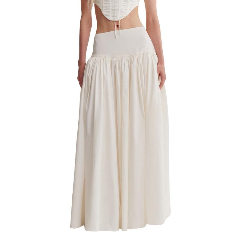 Long Skirt Loose Fitting Elastic Waist Ruched Detail Solid Color Skirt Spring Summer Lady Womenswear T-Shirts