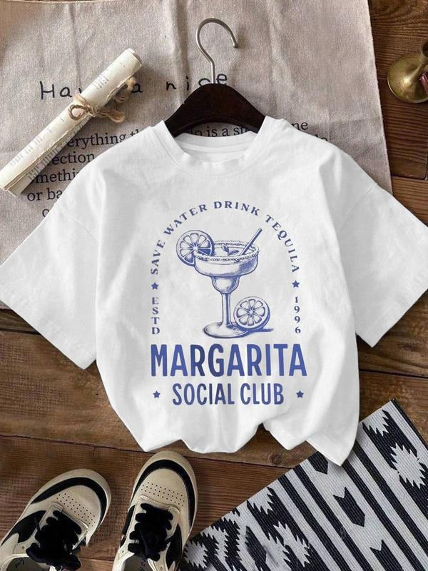 Margarita Social Club Round Neck Vintage Casual Crew Neck Daily All Seasons Top T-Shirts
