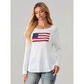 Spring Autumn Knit Long Sleeve Flag Print Loose Fitting Knitwear T-Shirts