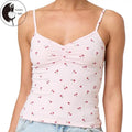 V Neck Cami Tops Sleeveless Spaghetti Strap Cherry Print Camisole Summer Shirt T-Shirts