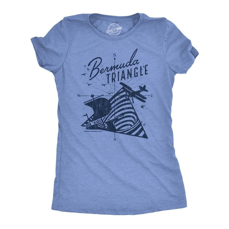 Bermuda Triangle Funny Vintage Retro Novelty Funny Cute Slimming Top Comfortable Light Blue T-Shirts