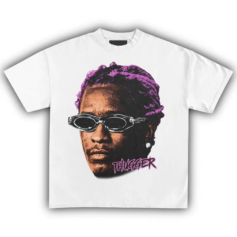 YOUNG THUG Pink Hair Vintage Rapper Hip Hop Y2k Fans Menswear Top Medium T-Shirts
