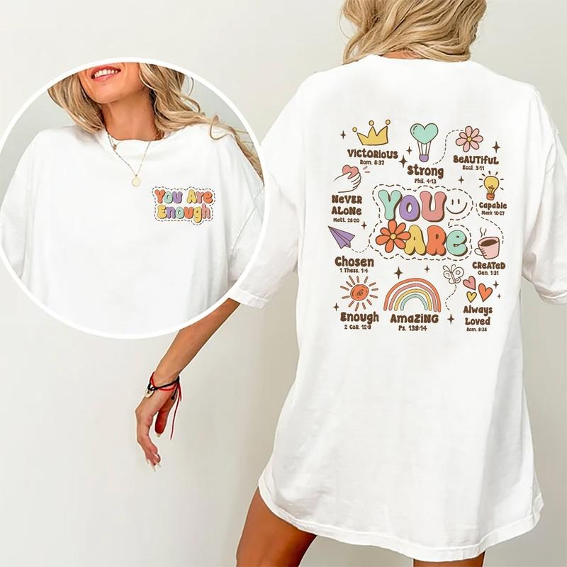You Are Bible Shirt Retro Christian Shirts Jesus Inspirational Printed Shirt Cotton Fabric Casual Bible Affirmations Shirt Her Motivational Tops Womenswear Comfort Fic Chic T-Shirts
