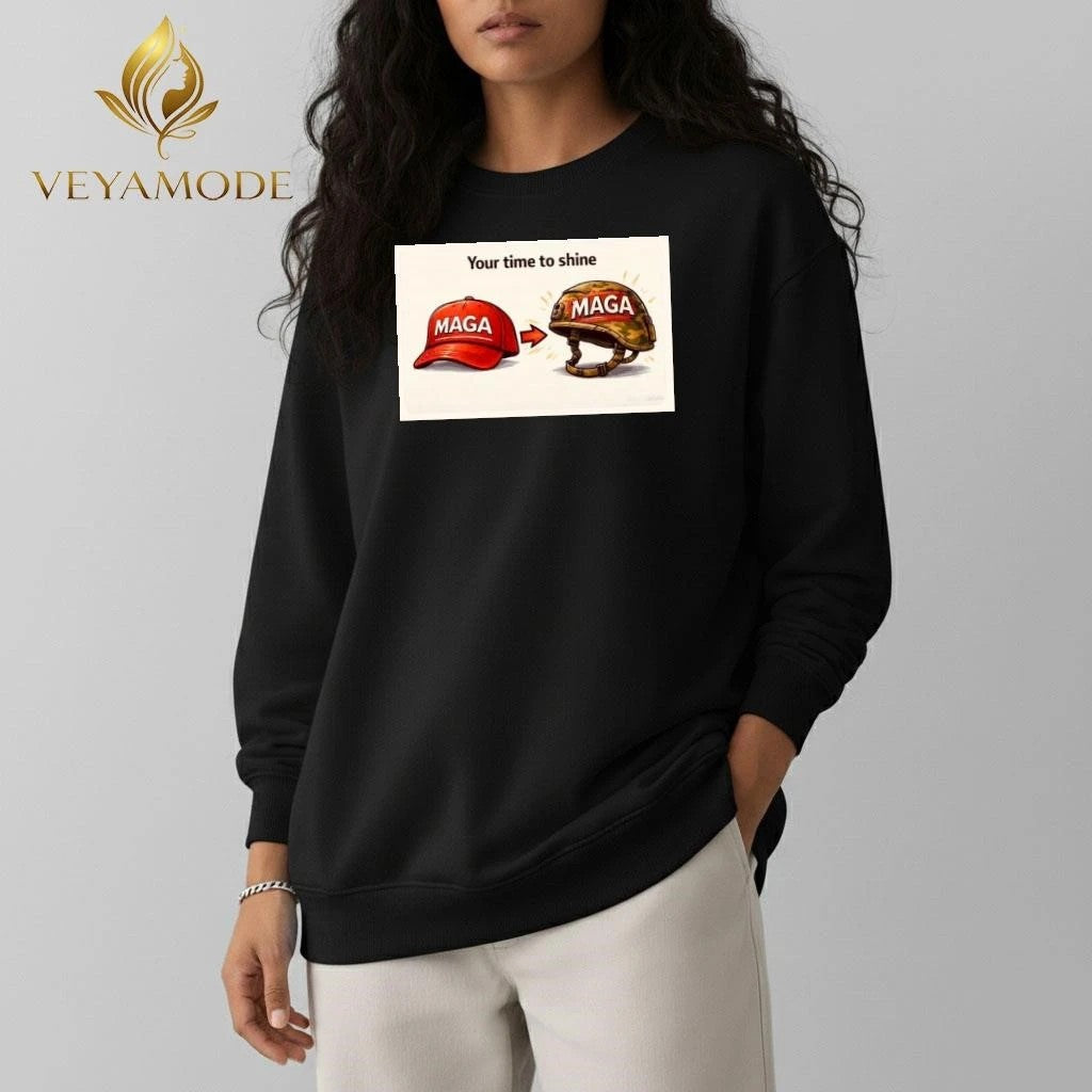 Your time to shine MAGA cap and military helmets tee Unisex , , , Long Sleeve Tee
