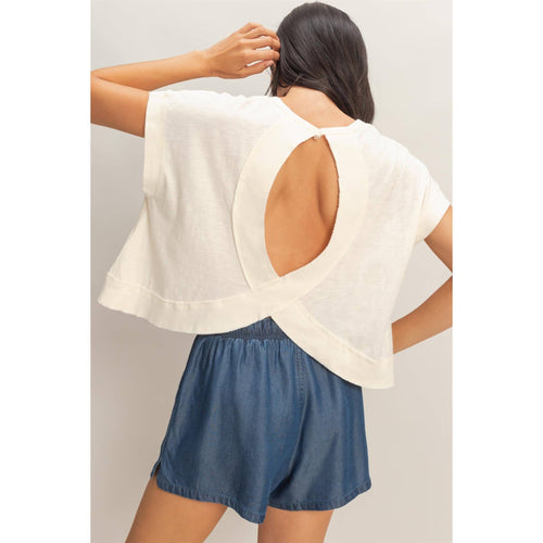 Acid Washed Cross Detail Open Back Top
