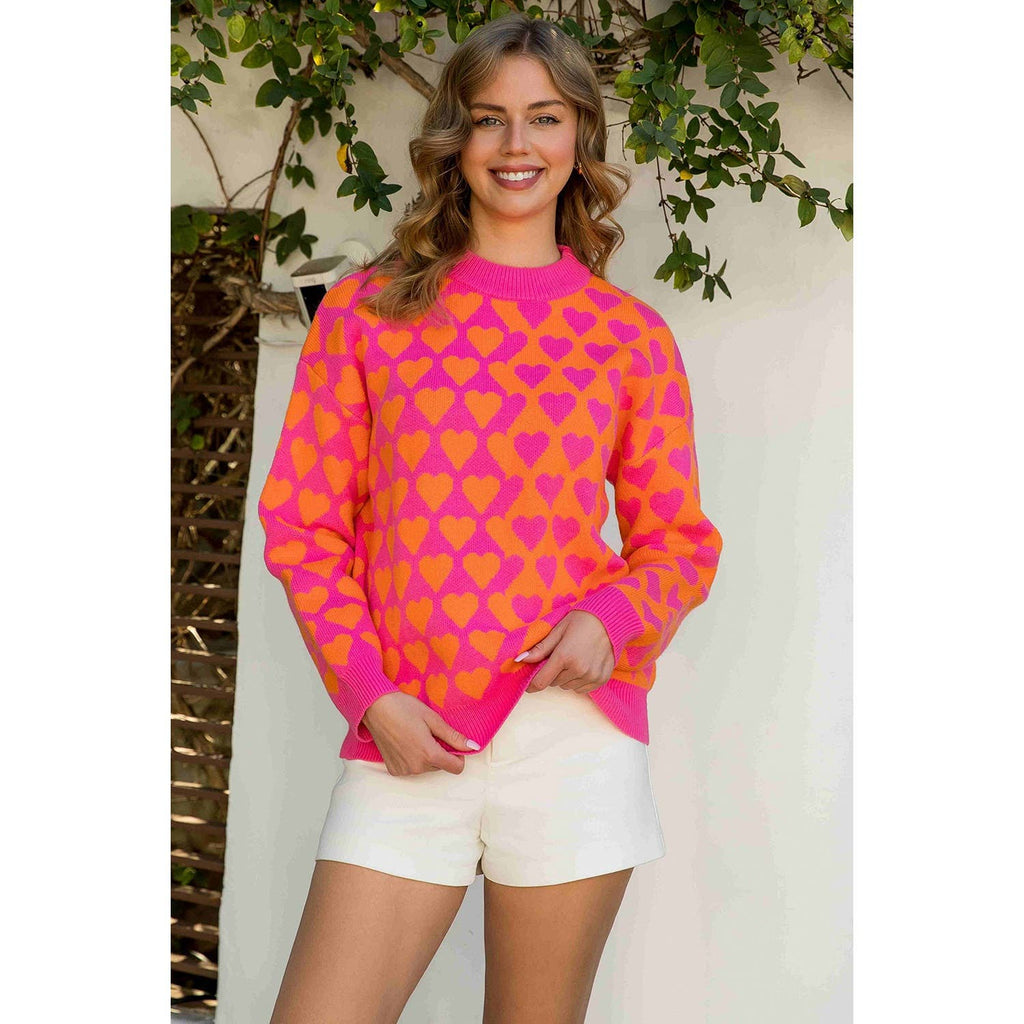 Heart Jacquard Long Sleeve Sweater
