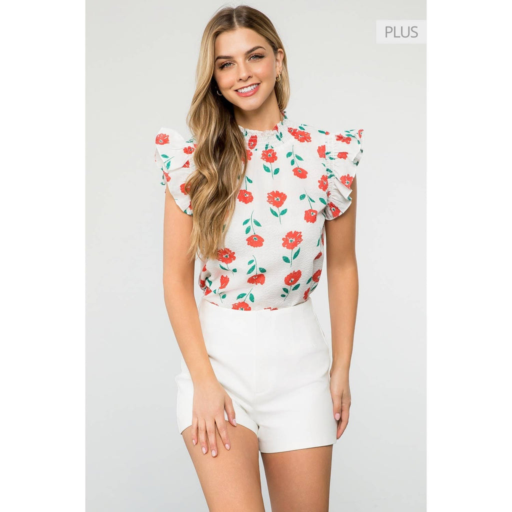 /Size Xl/ Smocked Neck Flower Print Top