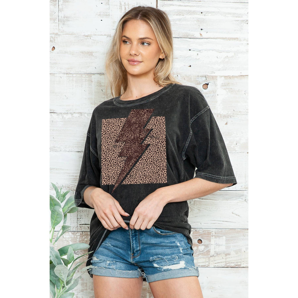 Leopard Lighting Bolt-Oversized Mineral Wash