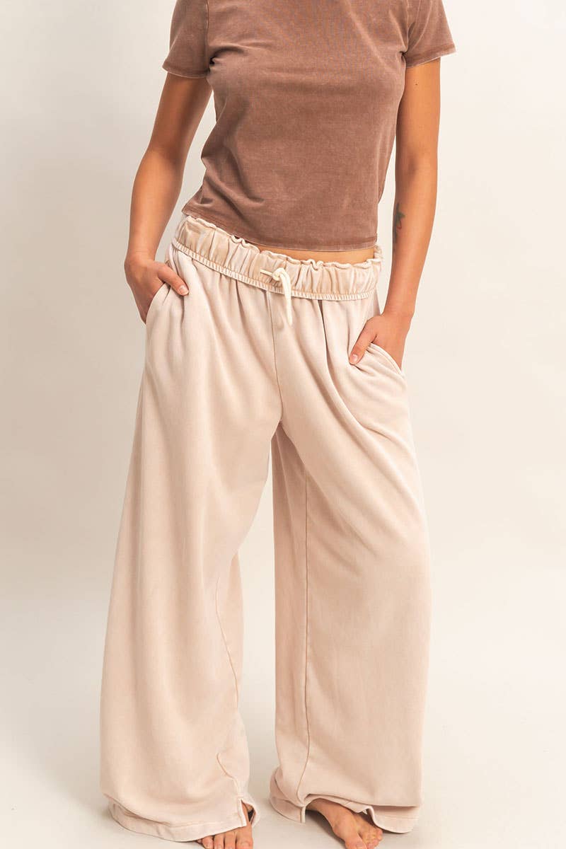 Fold Over Waist Wide Leg Sweatpant