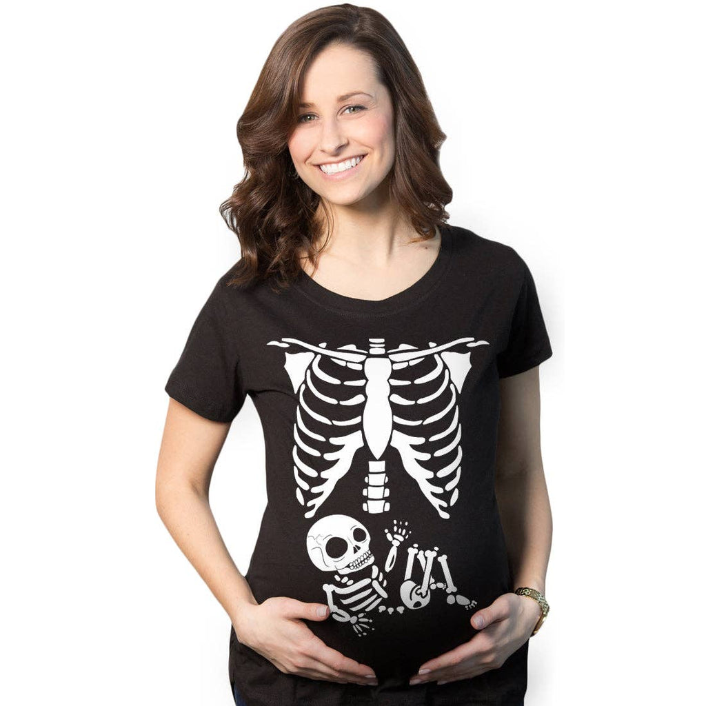 Maternity Skeleton Baby T Shirt with Glow in the Dark Ink Funny Cute Pregnancy Halloween Tee
