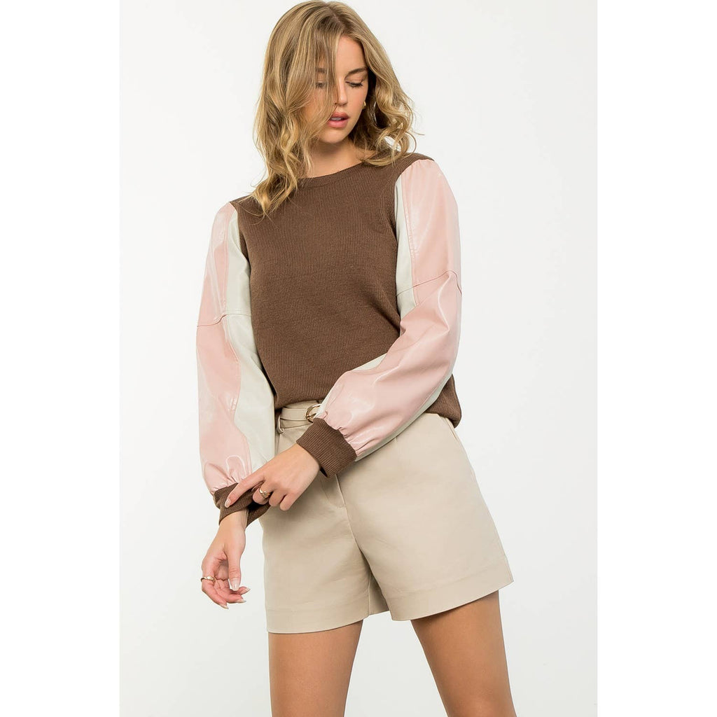 Mixed Media Colorblock Sleeve Top