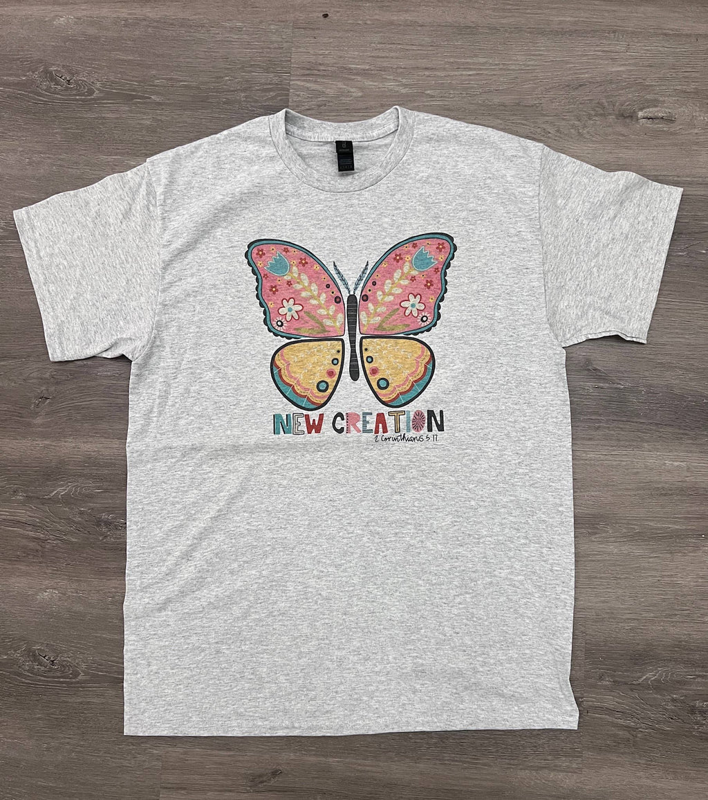 New Creation Butterfly On Ash Gray Tee