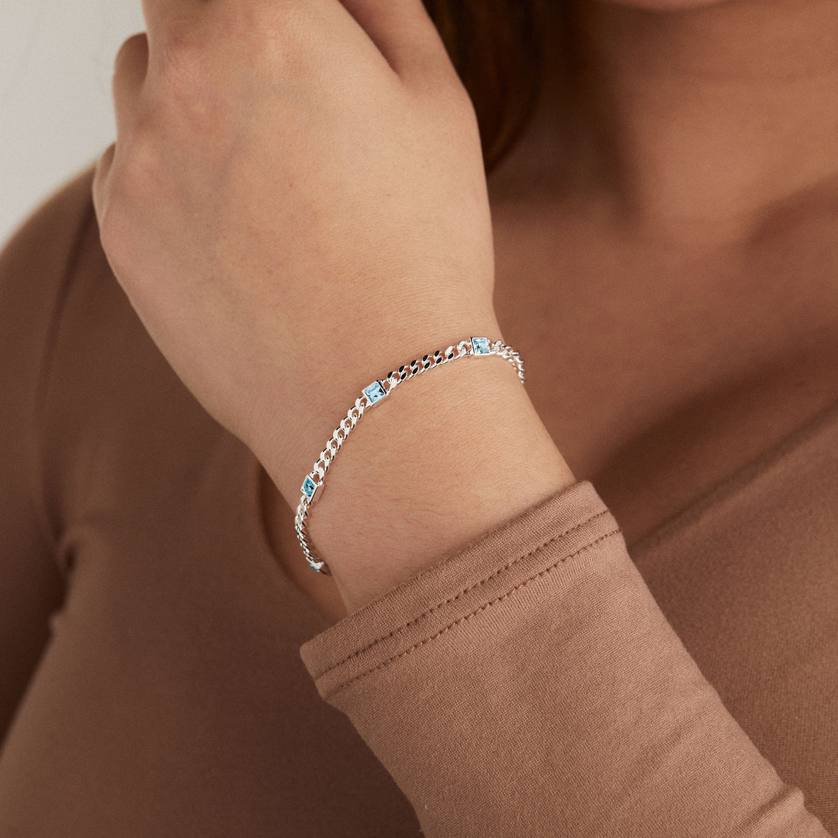 March Birthstone Aquamarine Curb Chain Bracelet T-Shirts