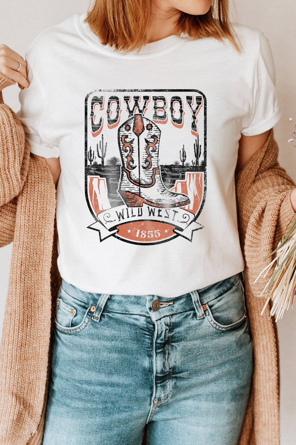Women Cowboys Graphic Print Short Sleeve Loose Top