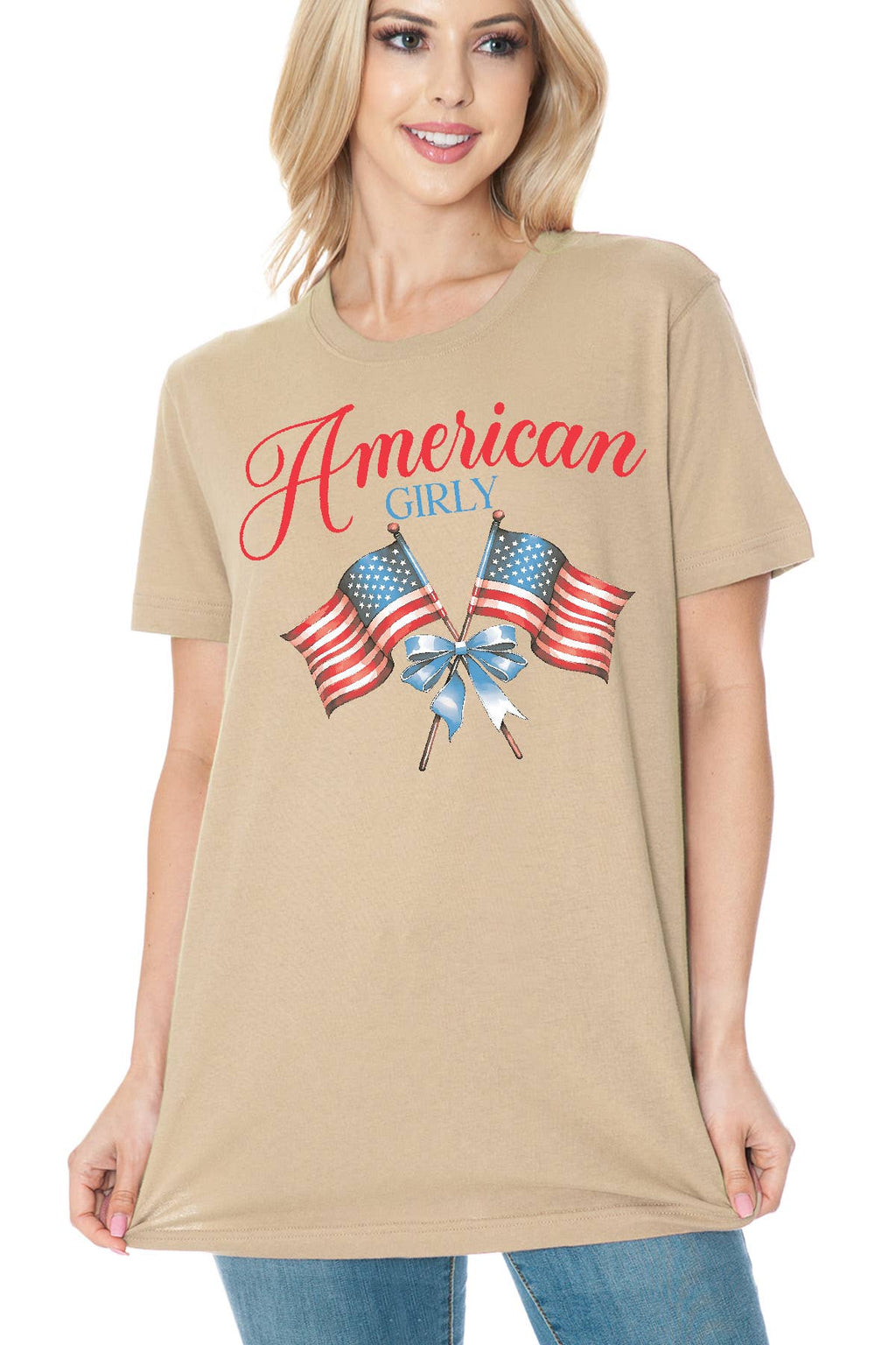 Women American Flag Graphic Print Short Sleeve Top