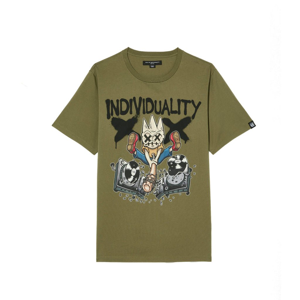 Cult's Crew Neck Tee - Turntables in Olive