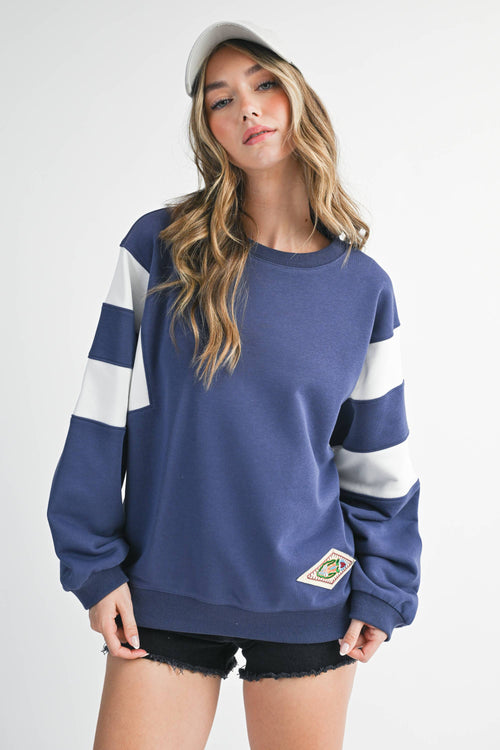 9143GK Varsity Stripe Graphic Patch Sweatshirt