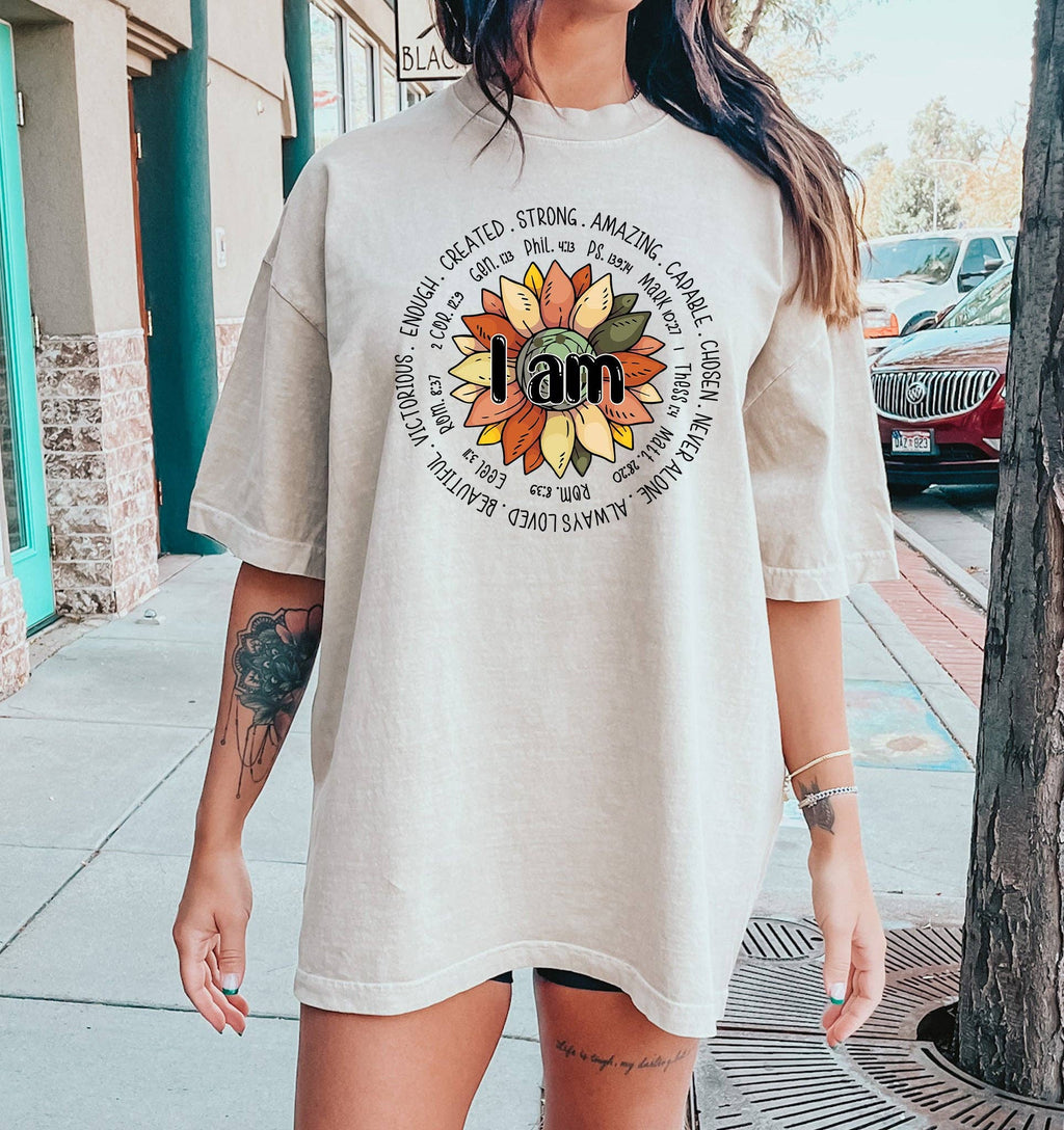 I Am Strong Biblical Floral Bk T-Shirt